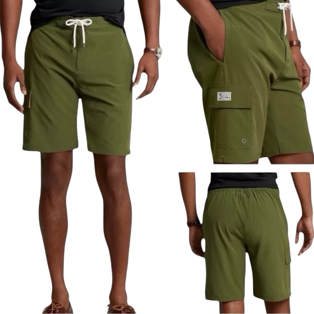 Mens Polo Ralph Lauren Swim Trunks SM GREEN ORANGE WHITE Pool Shorts NWT Polo RL